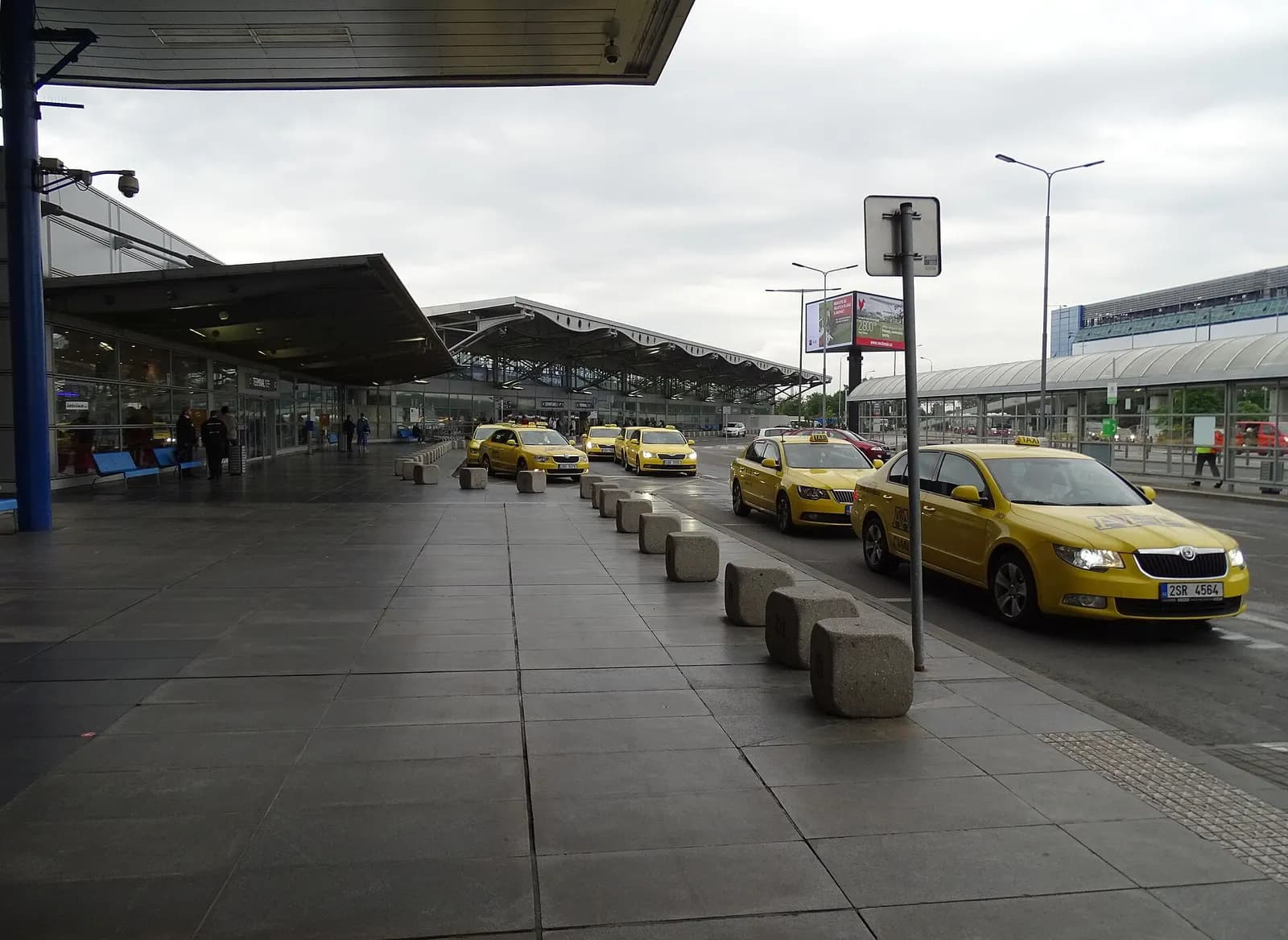 Prague - Ruzyně , Czech Republic . Aviatická street, Terminal 1, taxicabs.
