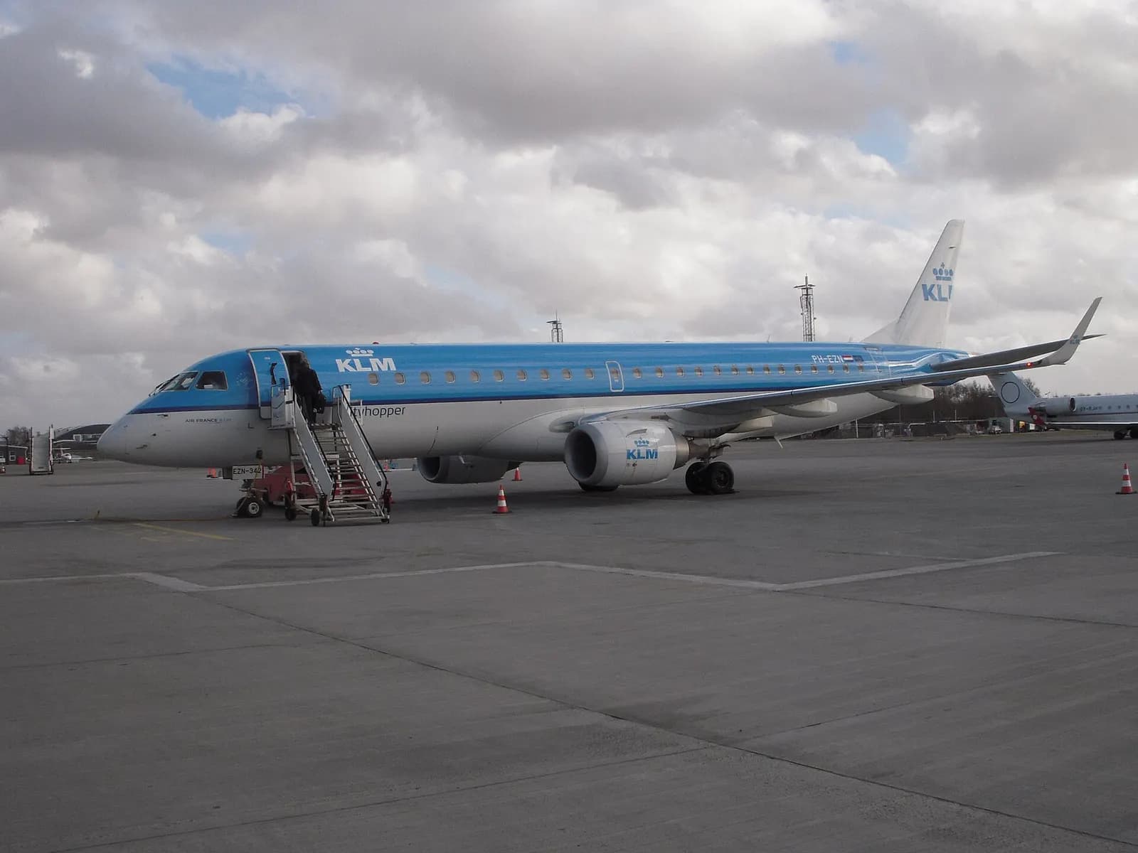 KLM Cityhopper, Embraer 190 Jet, no. PH-EZN-342. Shortly before take-off in Aalborg Airport (Denmark) to Shiphol (Amsterdam). April 23, 2013.