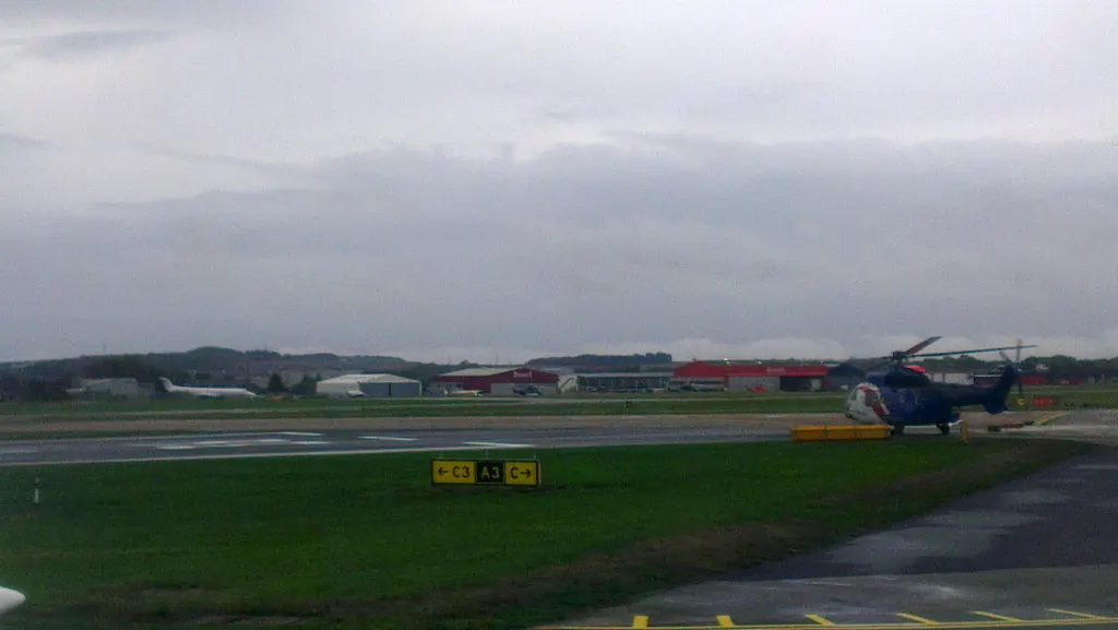 East Terminal buildings at Aberdeen Airport used for North Sea helicopter operations.