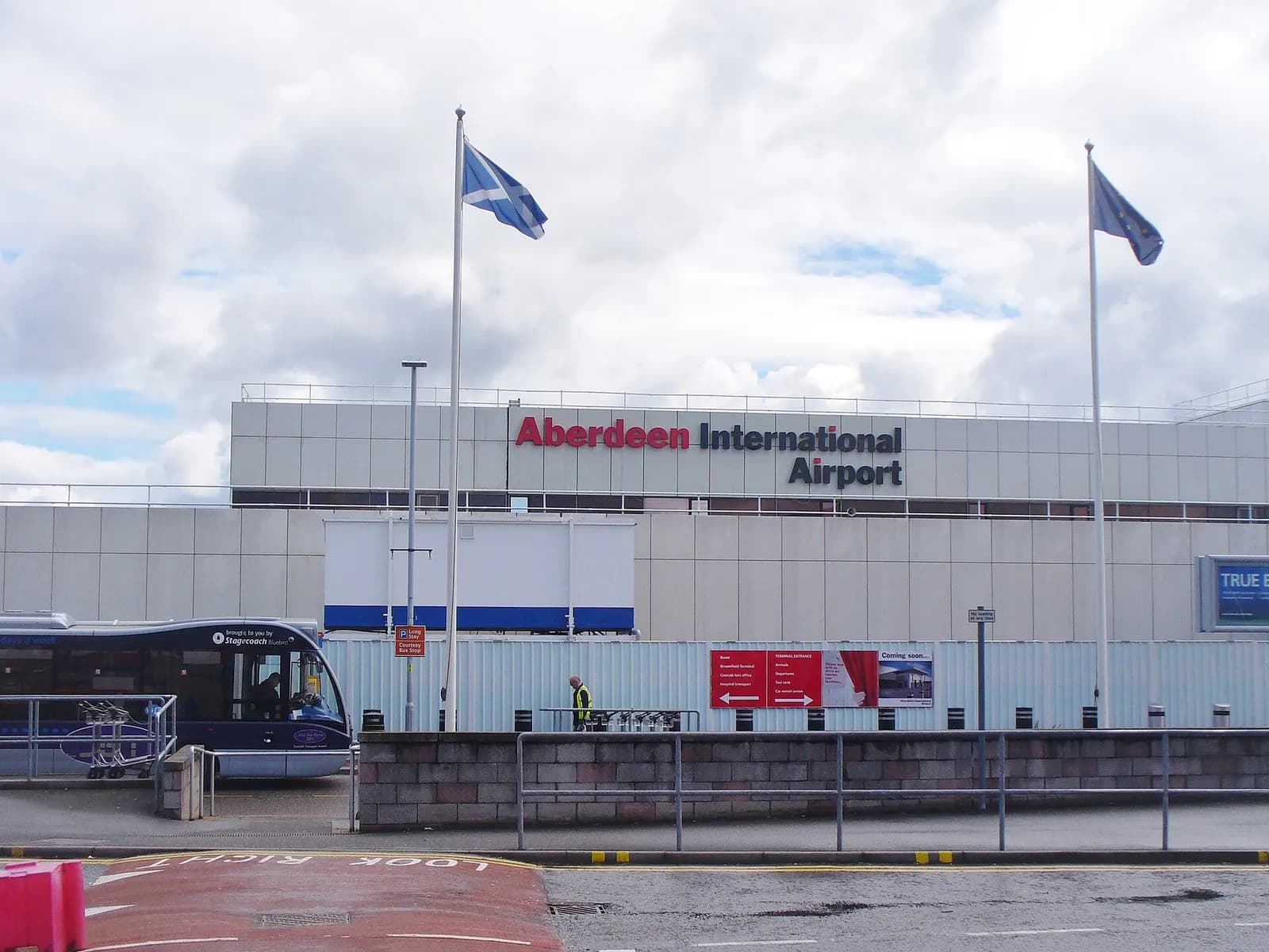 Aberdeen International Airport terminal and apron context on 8 May 2014.