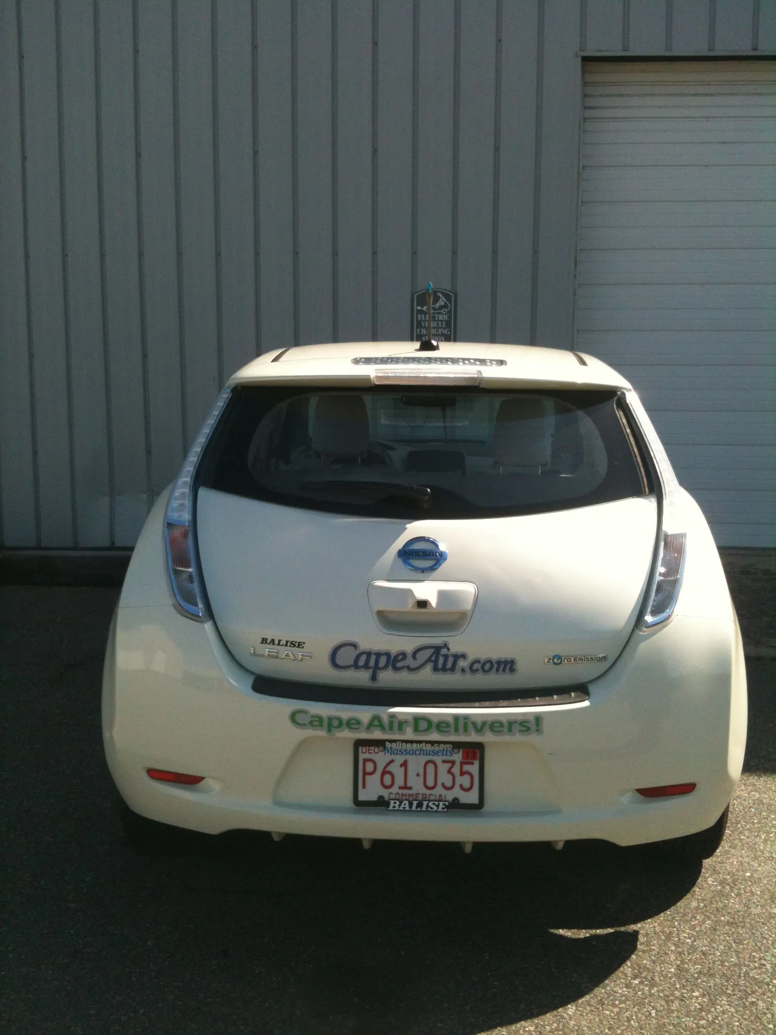Cape Air Nissan Leaf parked at the charging station at Nantucket Airport