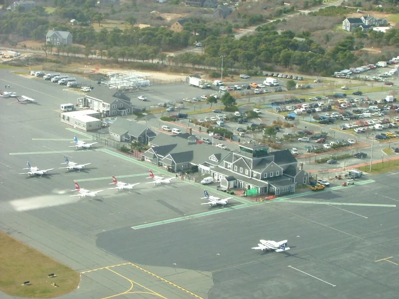 Aerial view of the Nantucket Airport terminal area