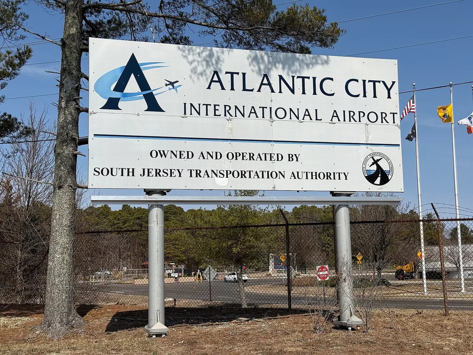 Entrance monument sign for Atlantic City International Airport in Egg Harbor Township, photographed 12 March 2025.