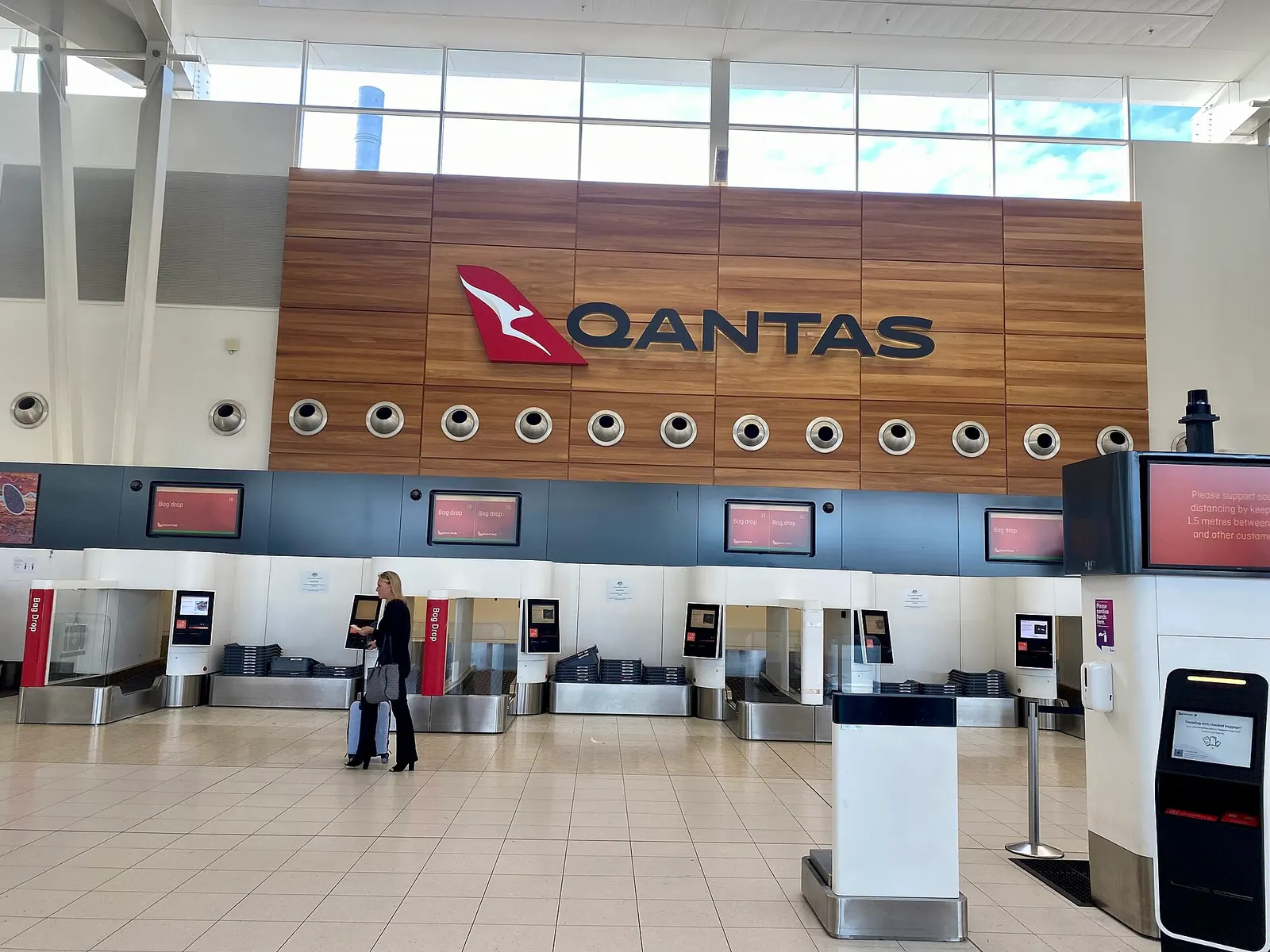 Qantas desk at Adelaide Airport, February 2023