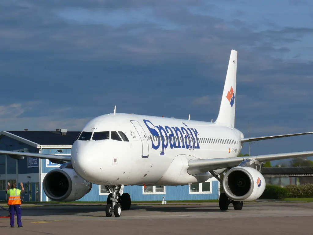 Civil airliner on the apron at Ängelholm–Helsingborg Airport