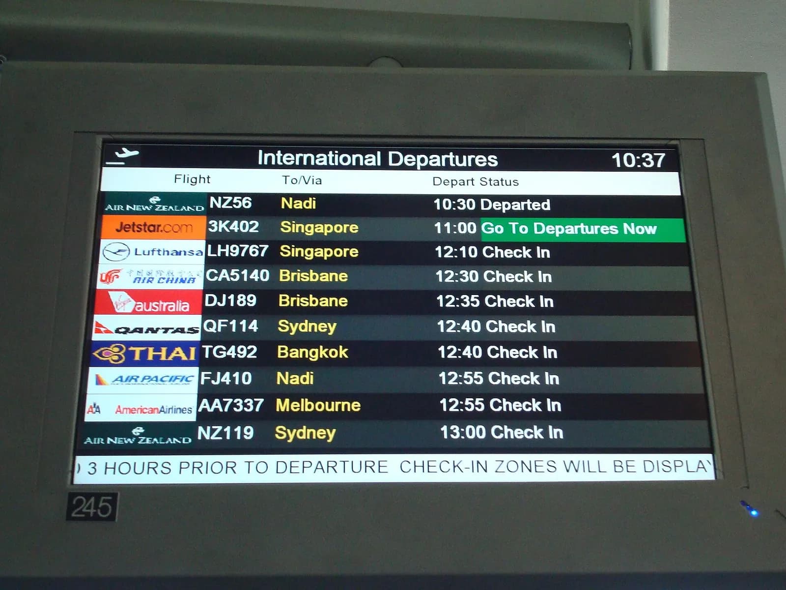 Departures — at International Terminal Auckland Airport.