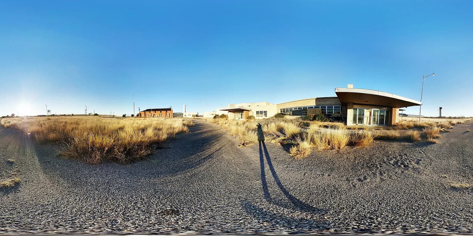 Abandoned English Field airline terminal exterior at Amarillo International Airport.