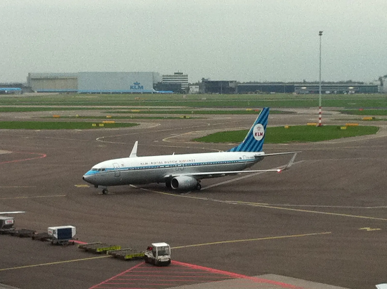 PH-BXA (KLM 737-800 Retrojet) taxiing to the gate at Schiphol International Airport Amsterdam.