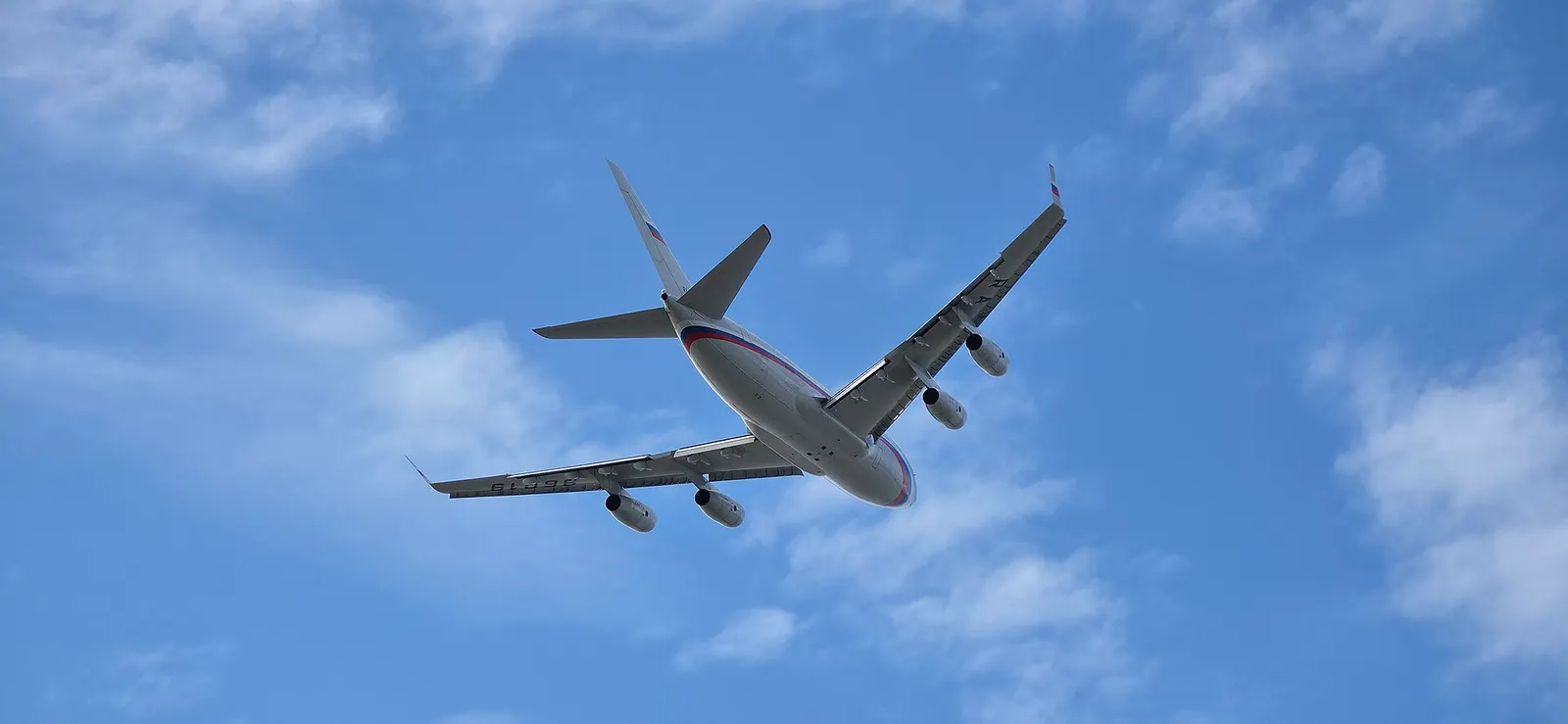 Russian state-owned Ilyushin IL-96 takes off from Ted Stevens International Airport (ANC) in Anchorage, Alaska on the eve of the August 8th, 2025 summit between U.S. president Donald Trump and Russian president Vladimir Putin