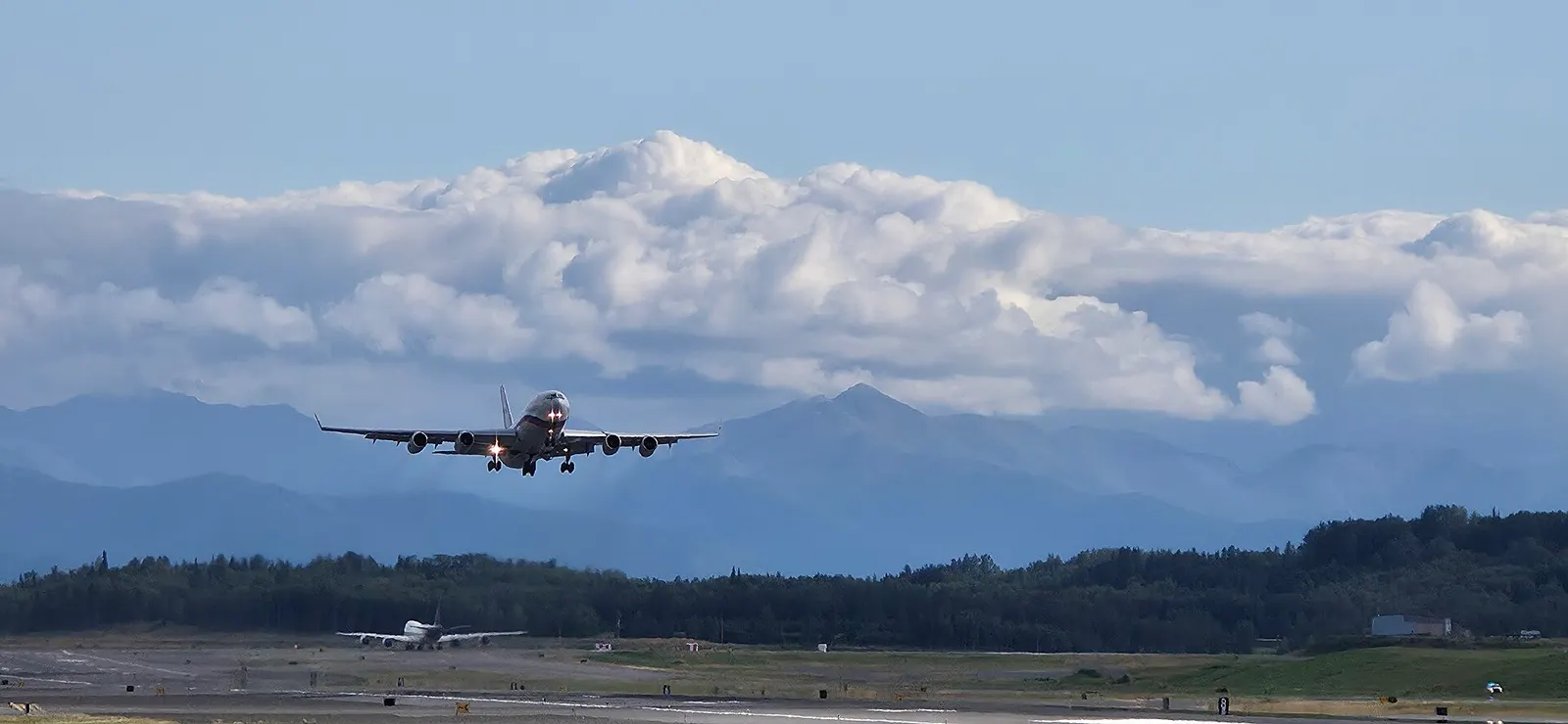 Russian state-owned Ilyushin IL-96 takes off from Ted Stevens International Airport (ANC) in Anchorage, Alaska on the eve of the August 8th, 2025 summit between U.S. president Donald Trump and Russian president Vladimir Putin