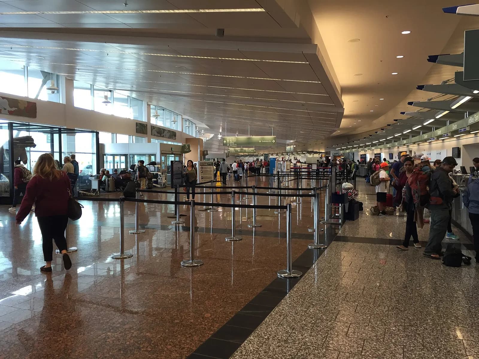 Check-in area of the South Terminal at Ted Stevens Anchorage International Airport, Alaska, USA