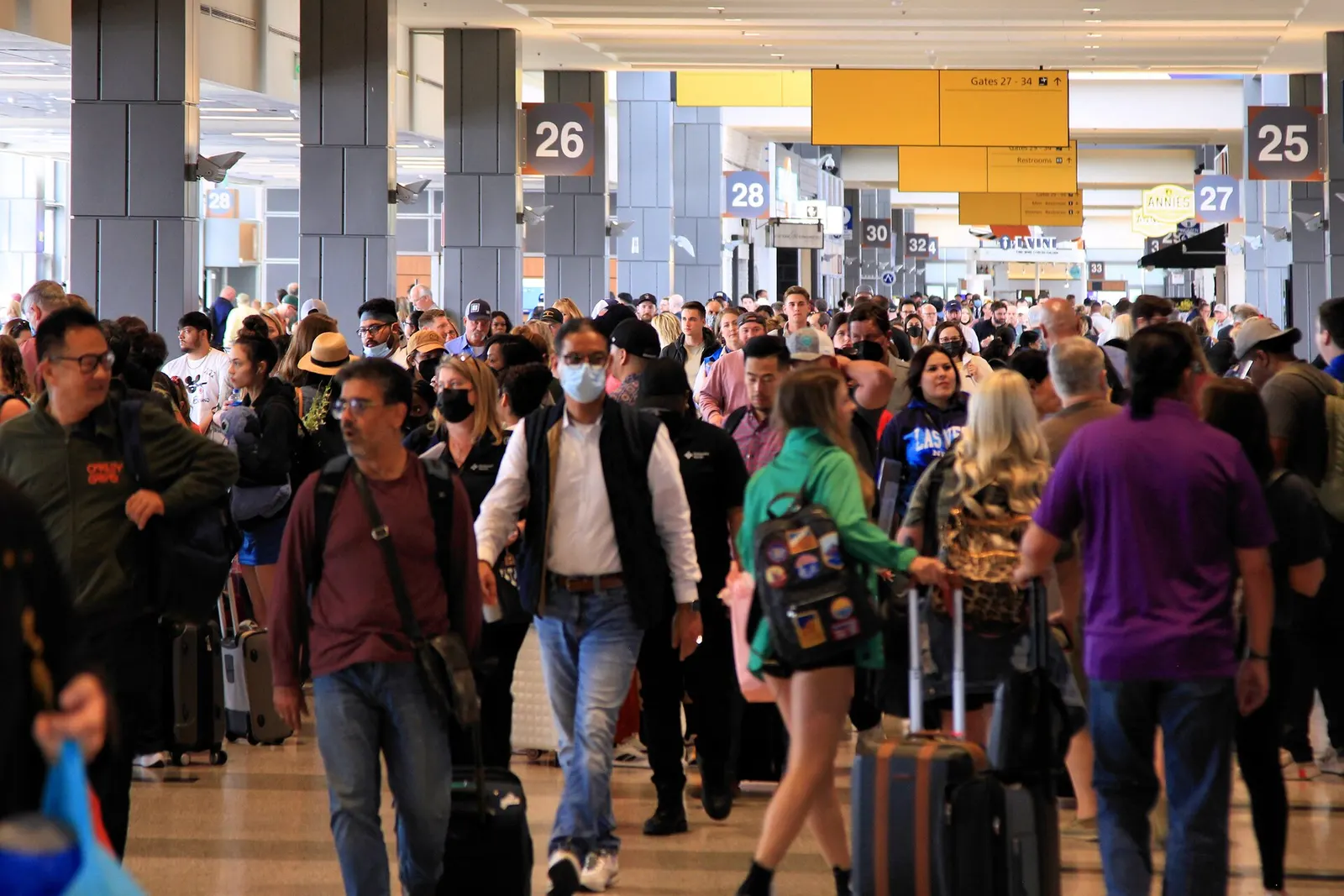 The crowd in Barbara Jordan Terminal in Austin-Bergstrom International Airport in Austin, Texas, United States.