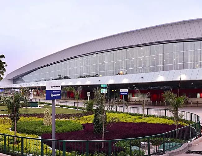 Exterior of the new Vadodara Airport integrated terminal building.