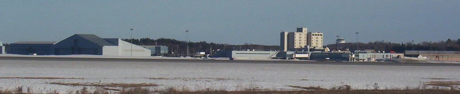 Bangor International Airport terminal, hotel, and support buildings across the field, 13 January 2008