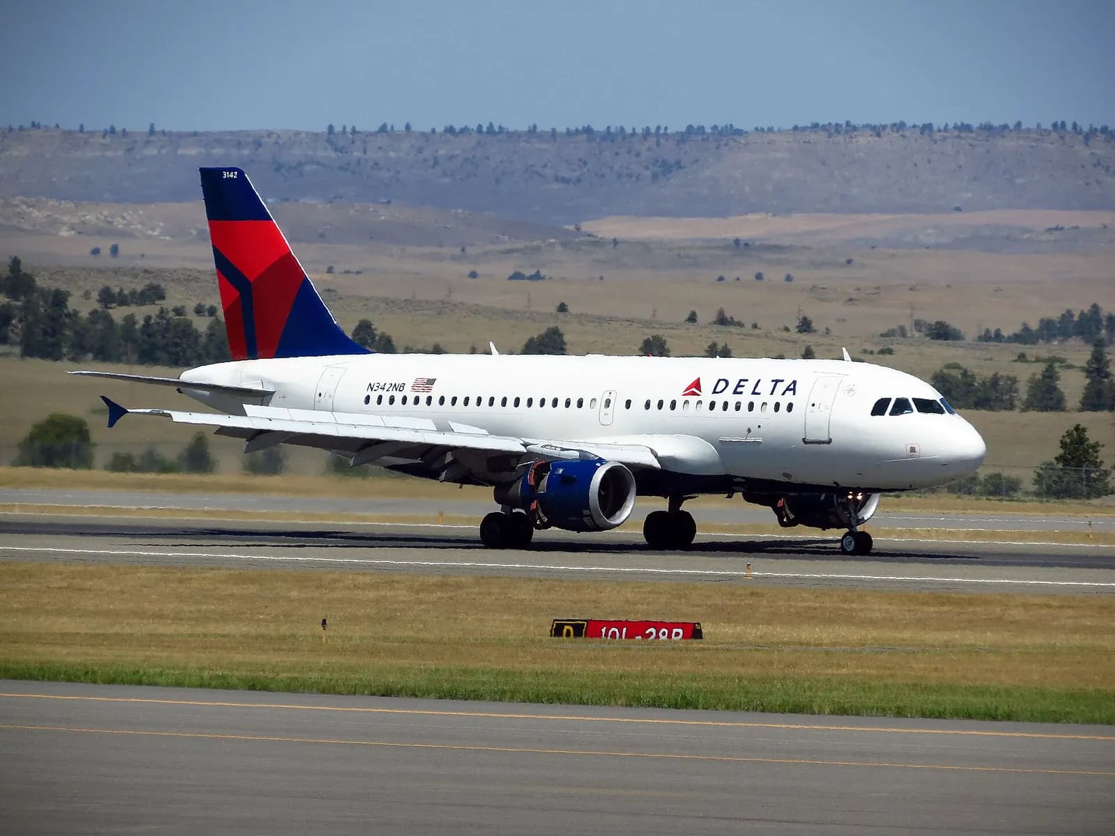 Airbus A319-100 on the ground at Billings Logan International Airport, 2012