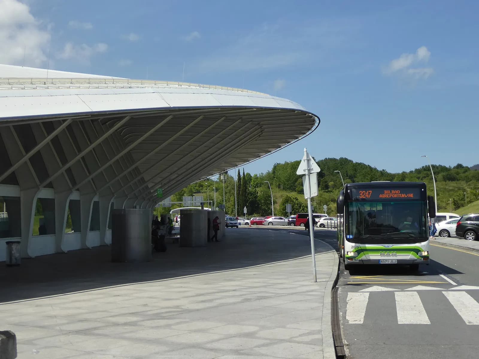 Bilbao Airport passenger terminal exterior approach, May 2019