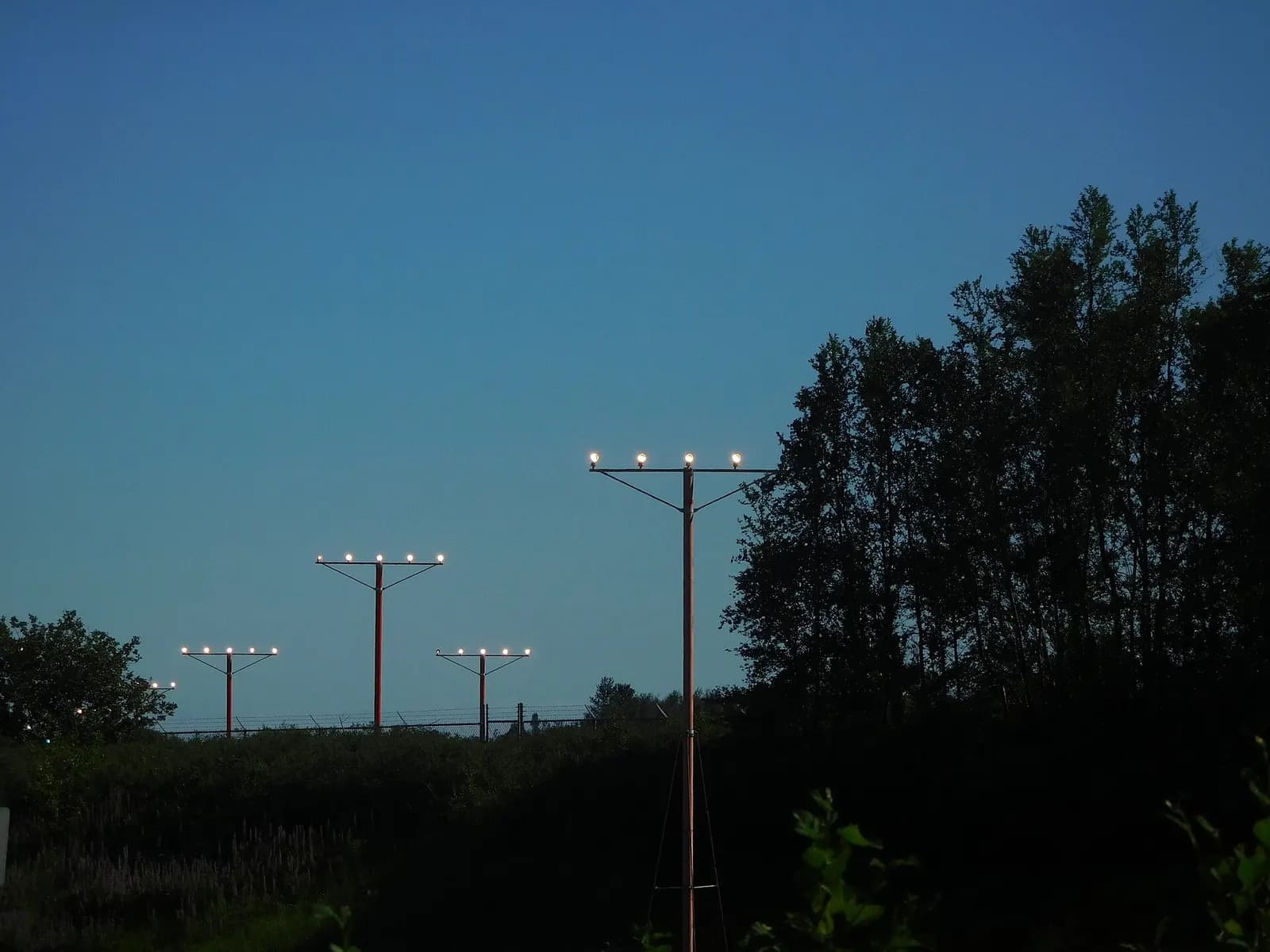Landing lights to Bellingham Airport along freeway and Pacific Highway.