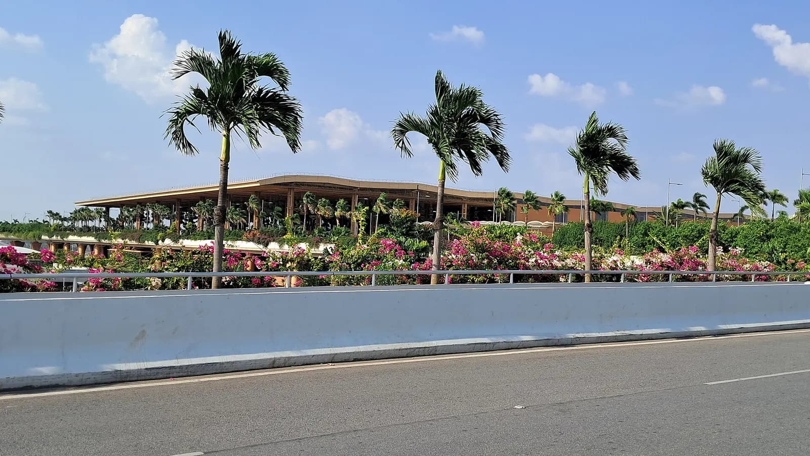 Front view of Terminal 2 Departure of Kempegowda International Airport in Bengaluru, India