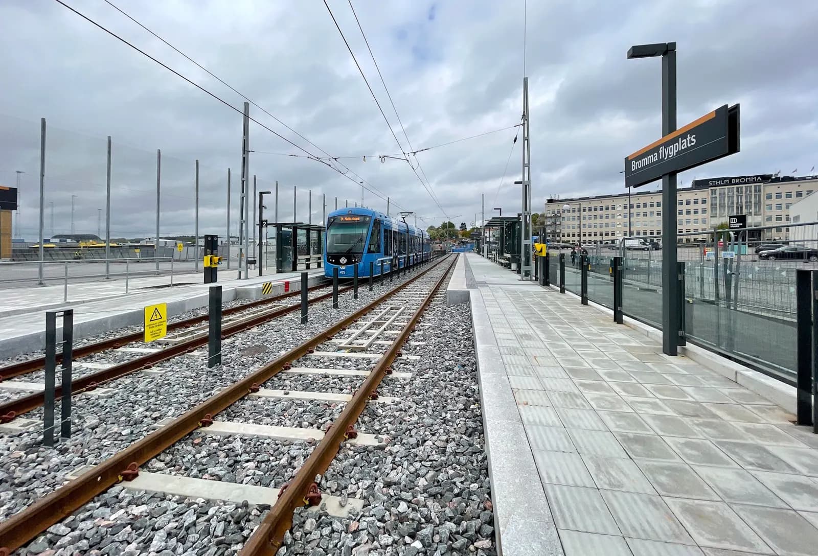 Tvärbanan stop at Bromma flygplats in May 2021