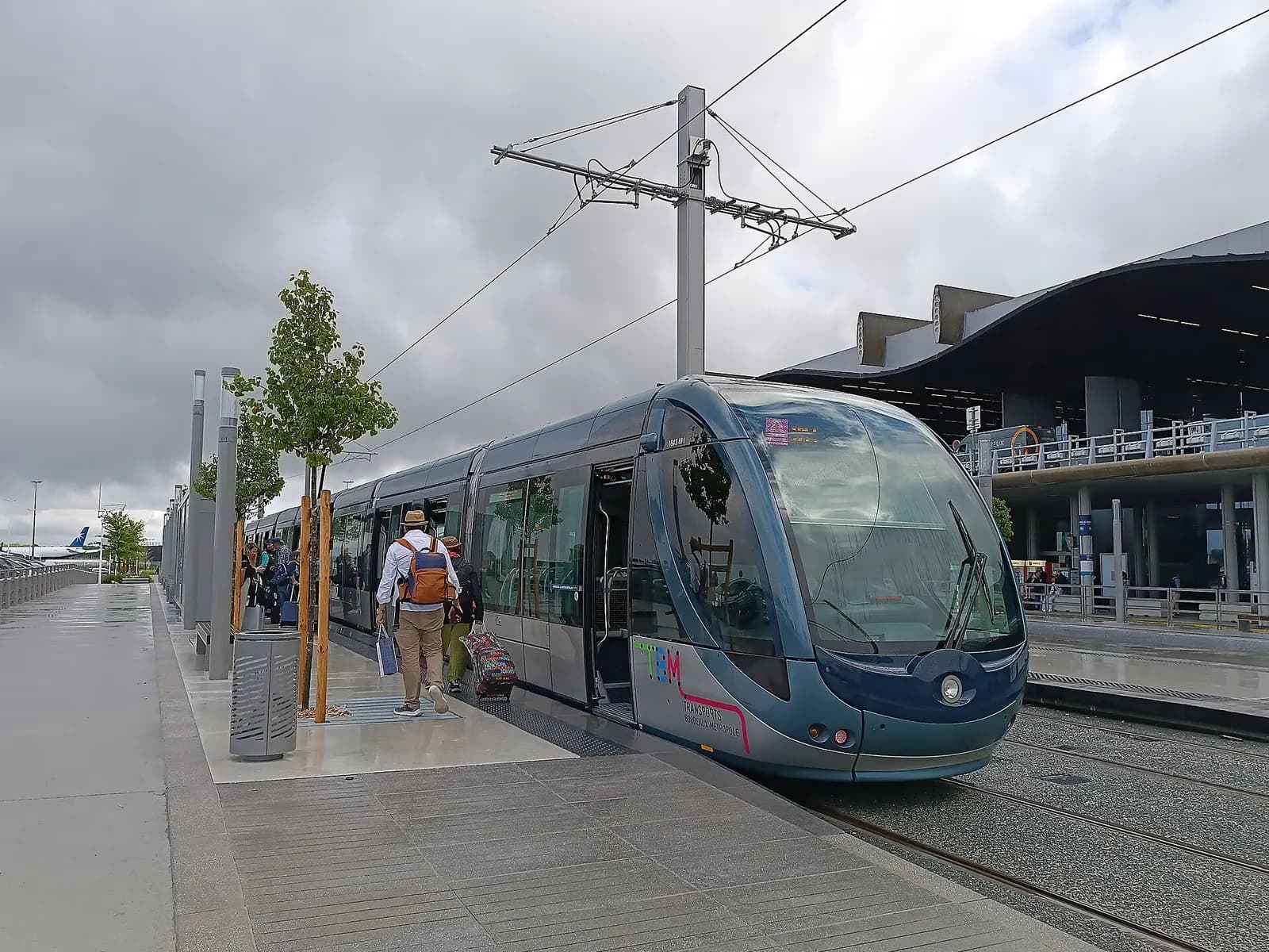 Tram extension works at Bordeaux-Mérignac Airport stop, May 2023