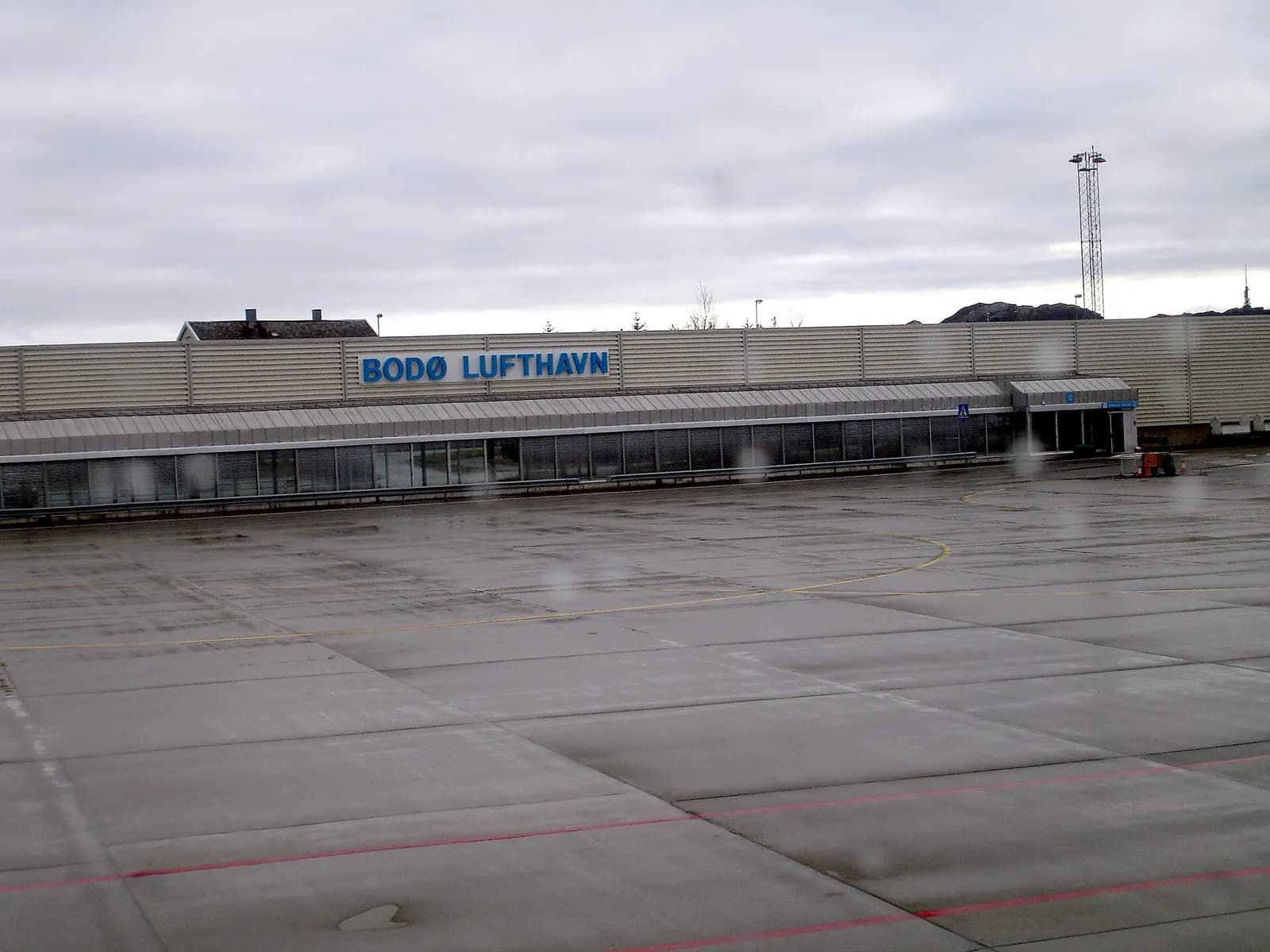 Bodø Airport terminal building seen from the landside approach.