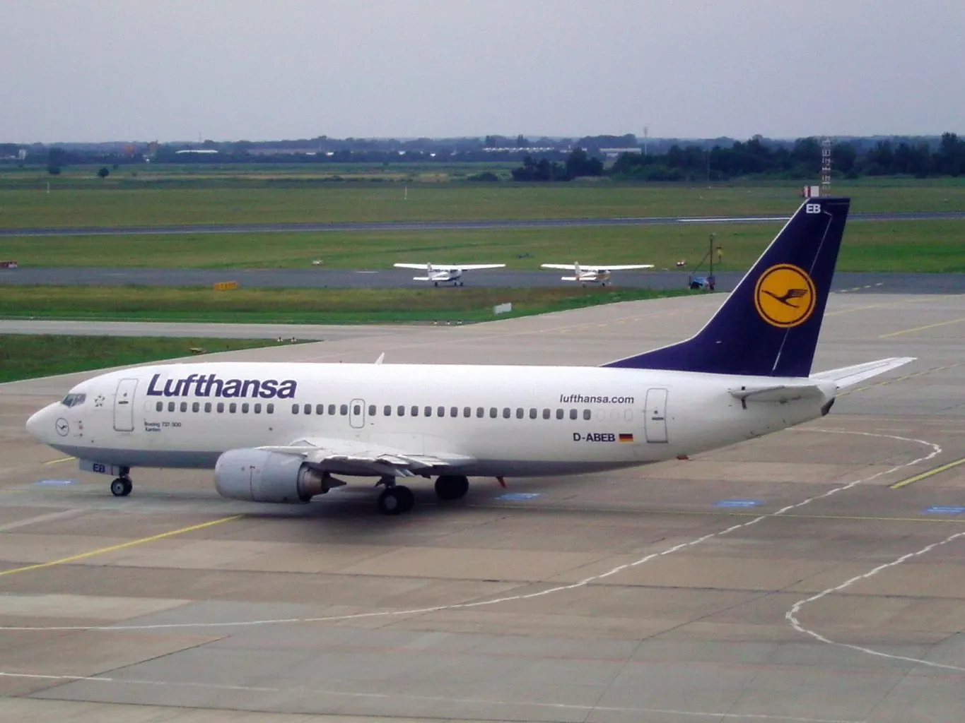 A Lufthansa Boeing 737-300 with registration D-ABEB at the airport of Bremen