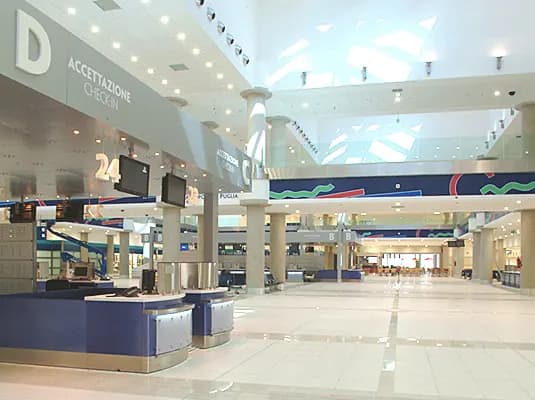 Check-in and departure desks inside Bari Palese Airport