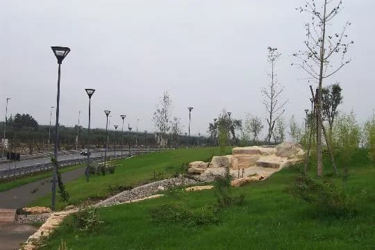 Landside landscaped area beside Bari Airport terminal
