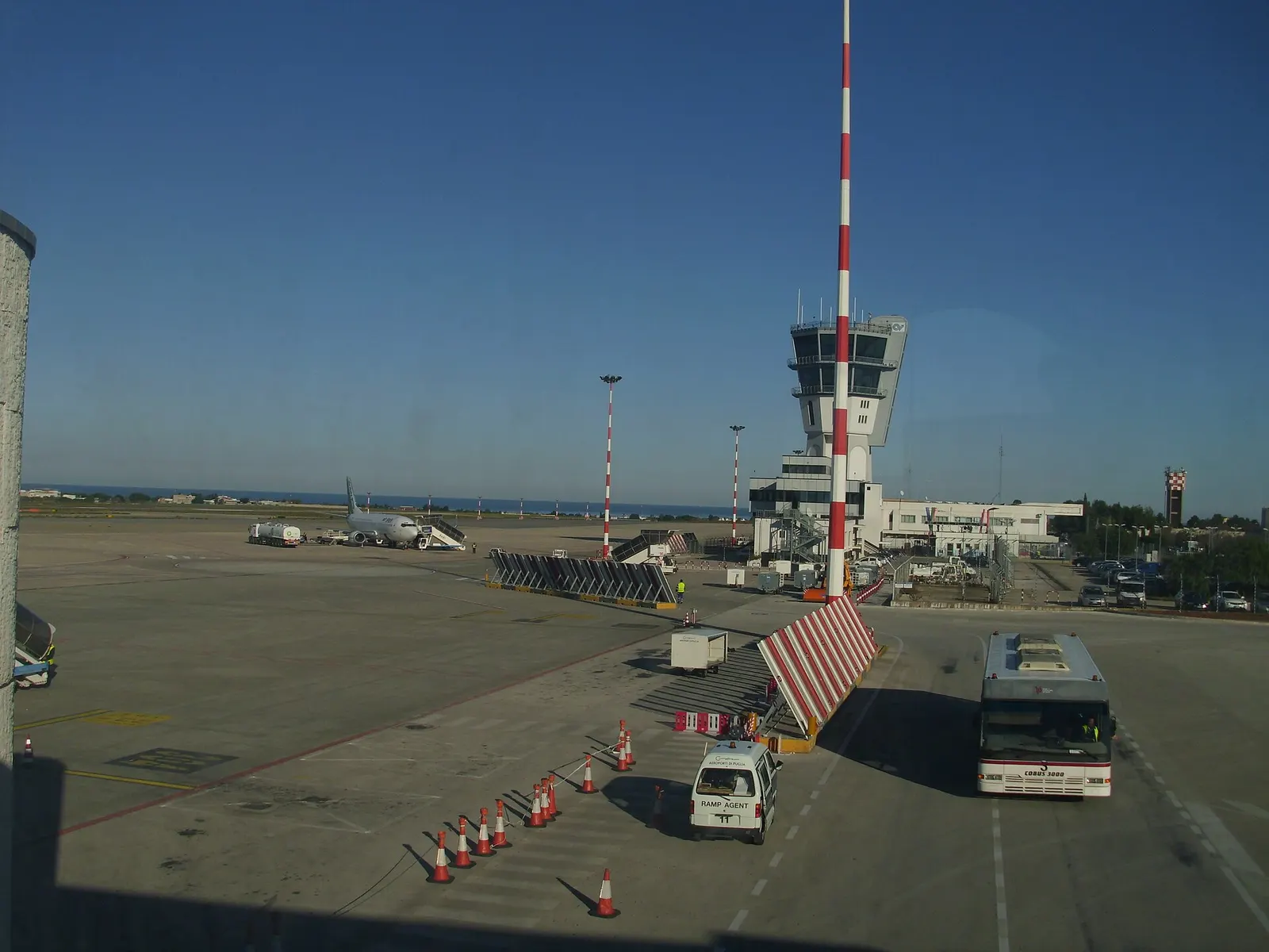 Elevated view over Bari Airport runways and terminal area