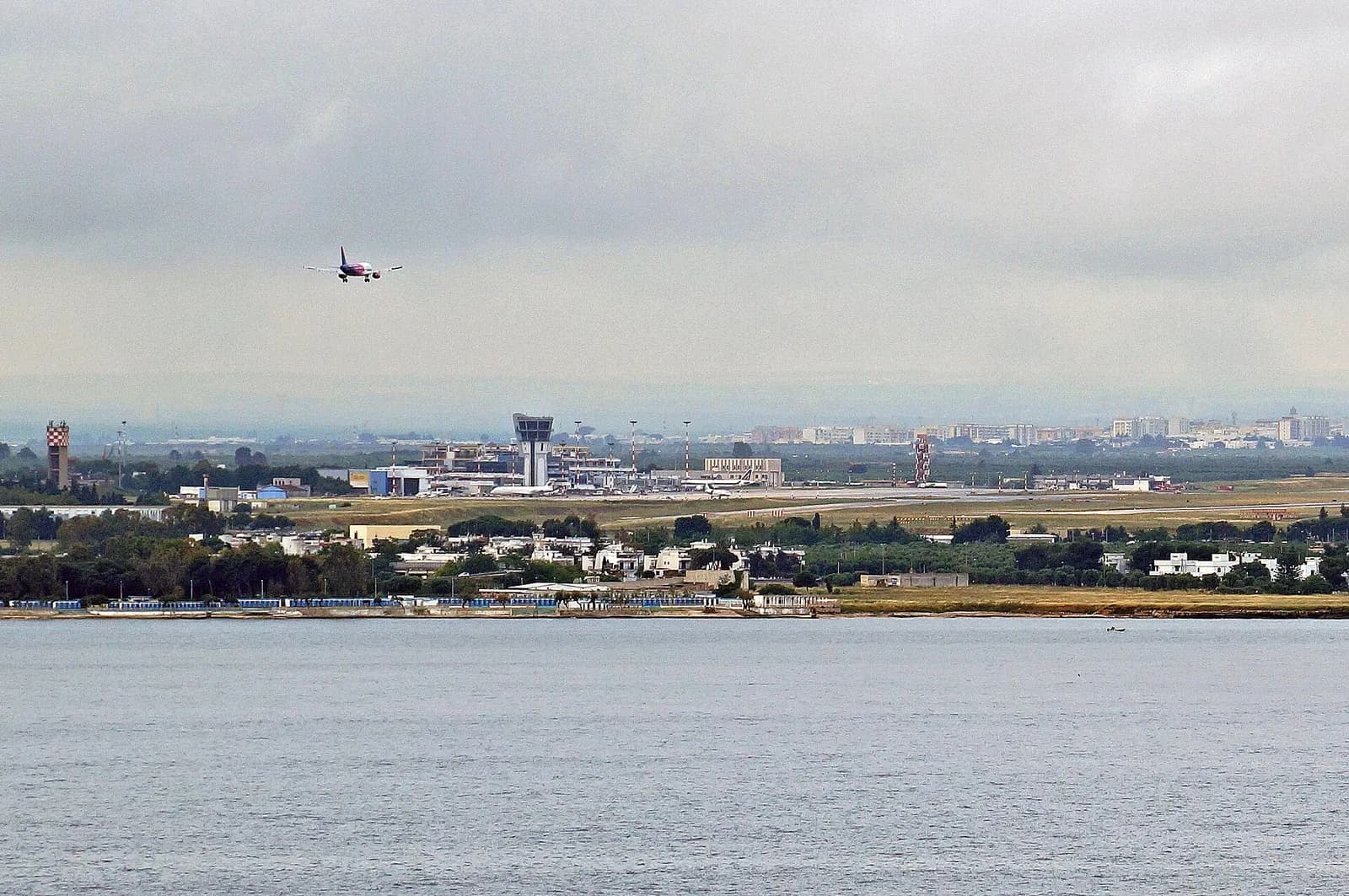 Bari Karol Wojtyła Airport campus seen from the Adriatic coastline