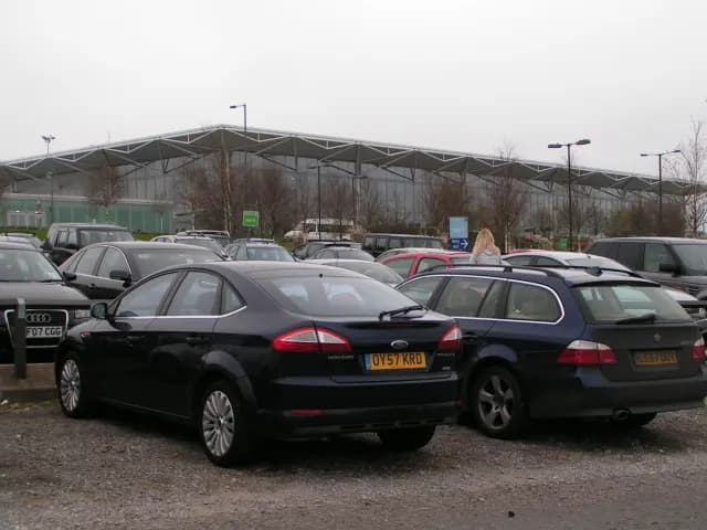 Short-stay car park with Bristol Airport terminal building in the background