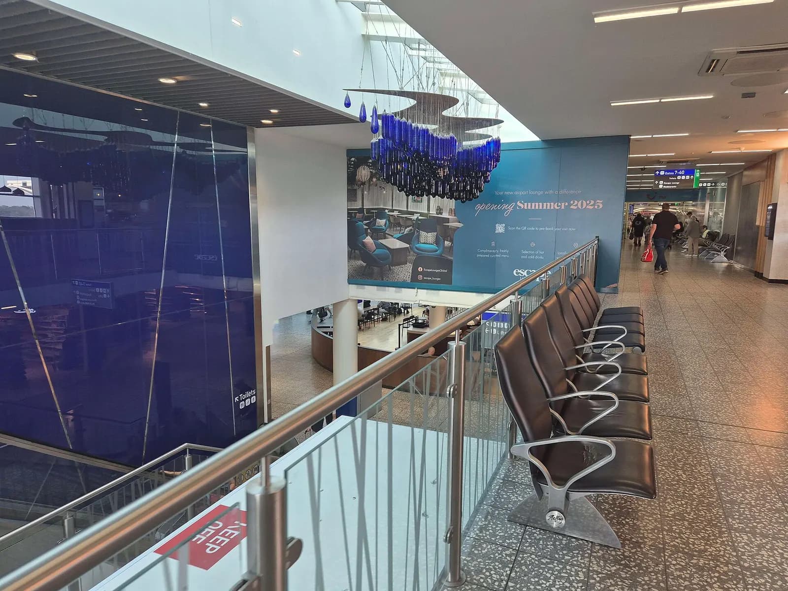 Entrance to the airside mezzanine floor at Bristol Airport departure lounge