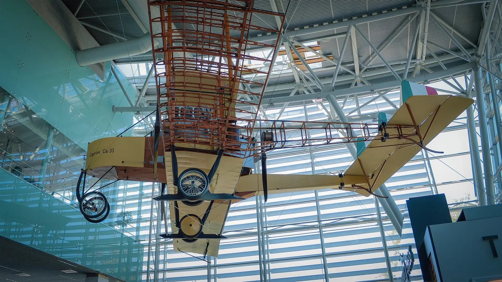 M.R.Štefánik Airport, Bratislava/Slovakia / BTS /, Airport terminal with exhibited replica of Caproni Ca 33.