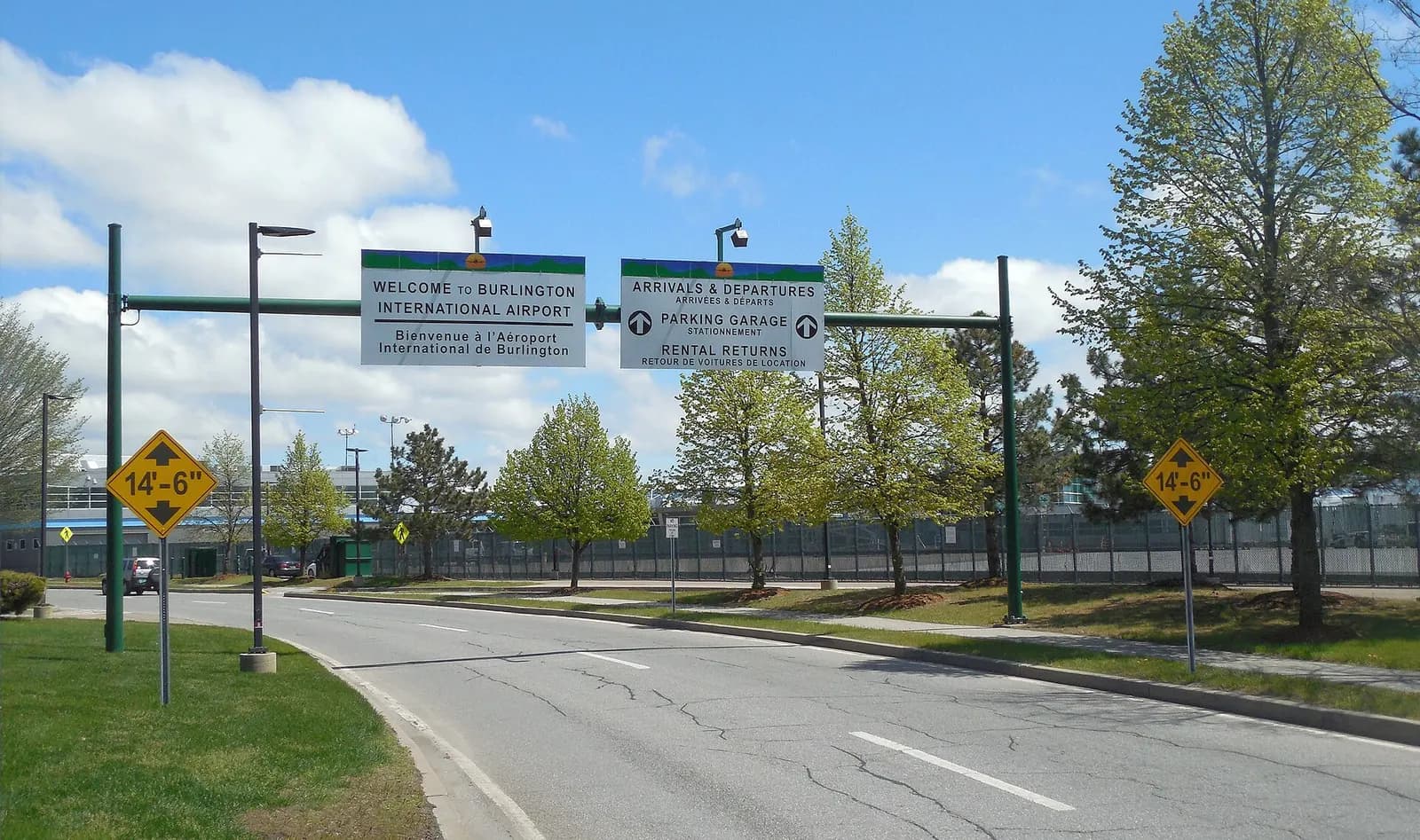 Landside entrance roadway and terminal frontage at Patrick Leahy Burlington International Airport in South Burlington.