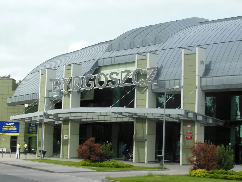 Bydgoszcz Airport terminal exterior in summer light