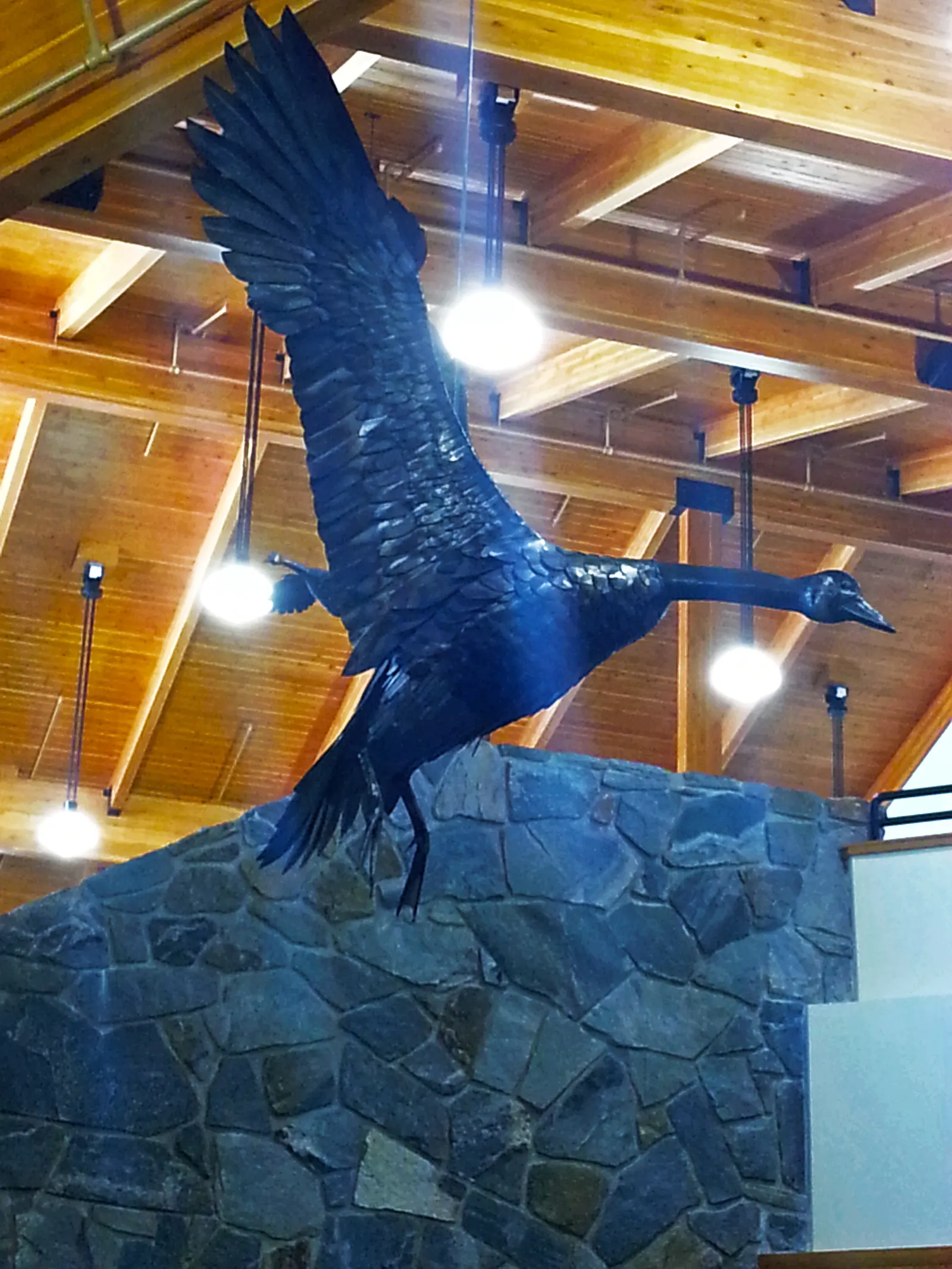 Bronze goose sculpture in a flight of geese at Bozeman Yellowstone International Airport.