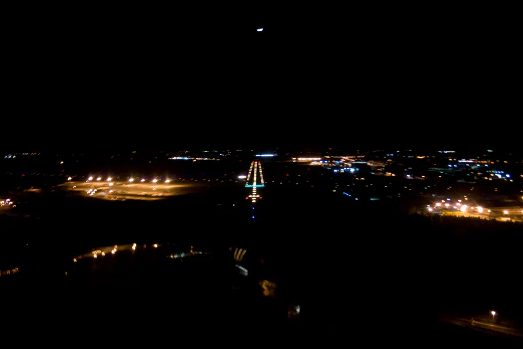 Night final approach to runway 29 at Columbia Metropolitan Airport in 2010