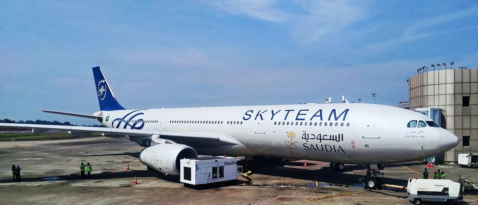 Saudia SkyTeam wide-body on the apron at Calicut International Airport