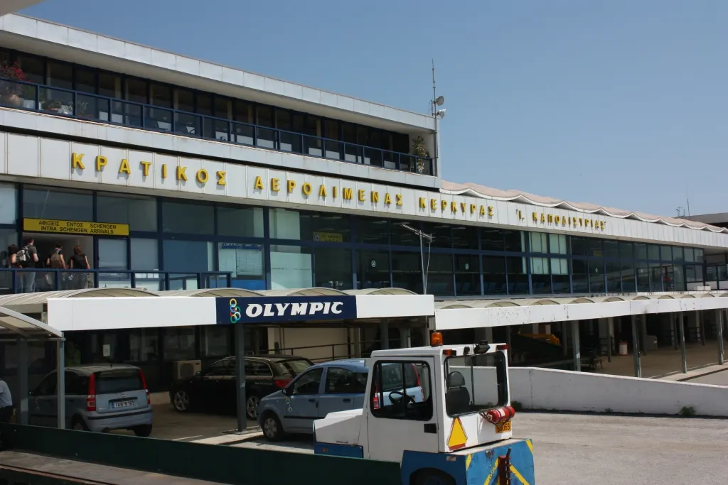 Corfu Airport arrivals side seen from the apron