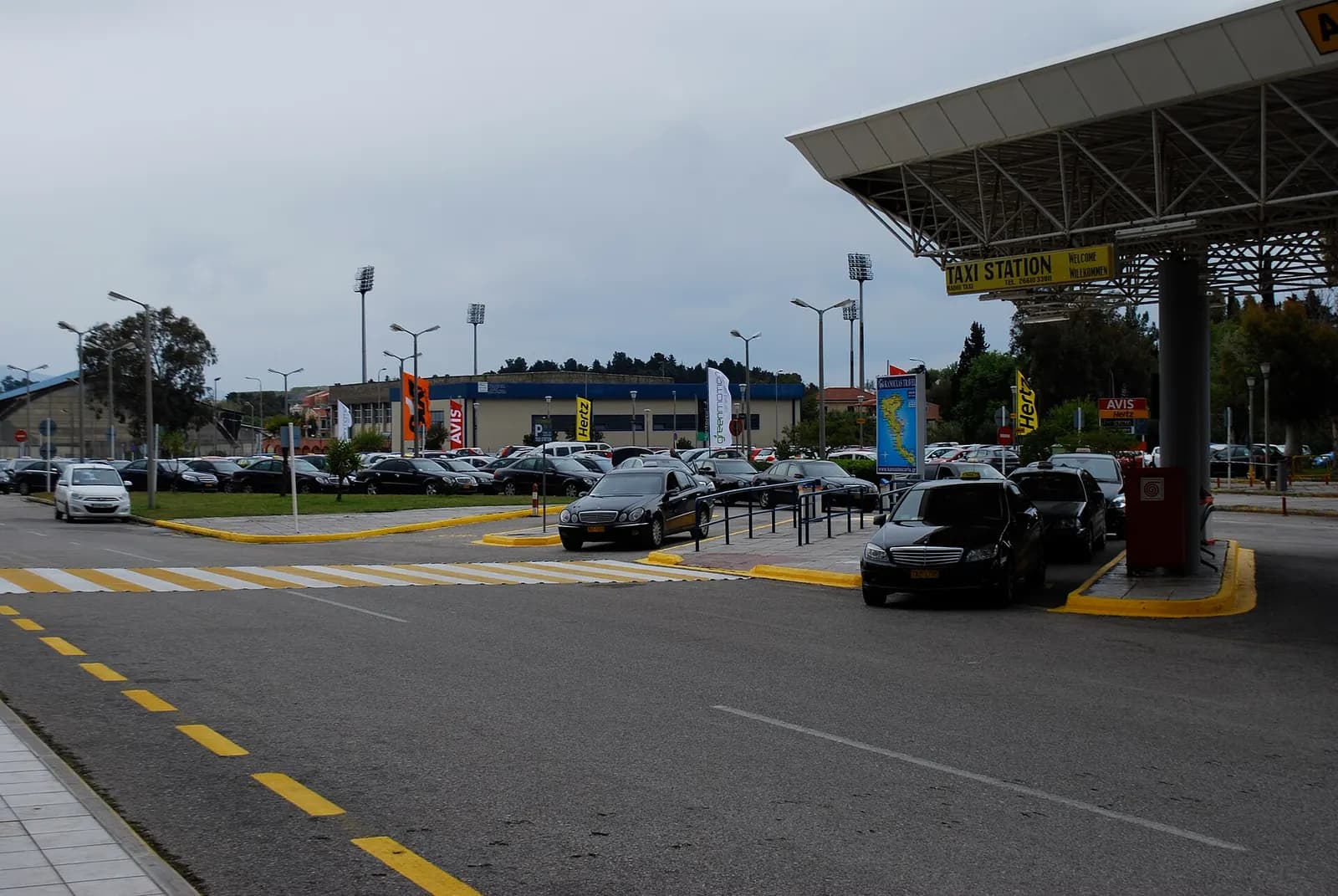 Taxi rank outside Corfu Airport terminal