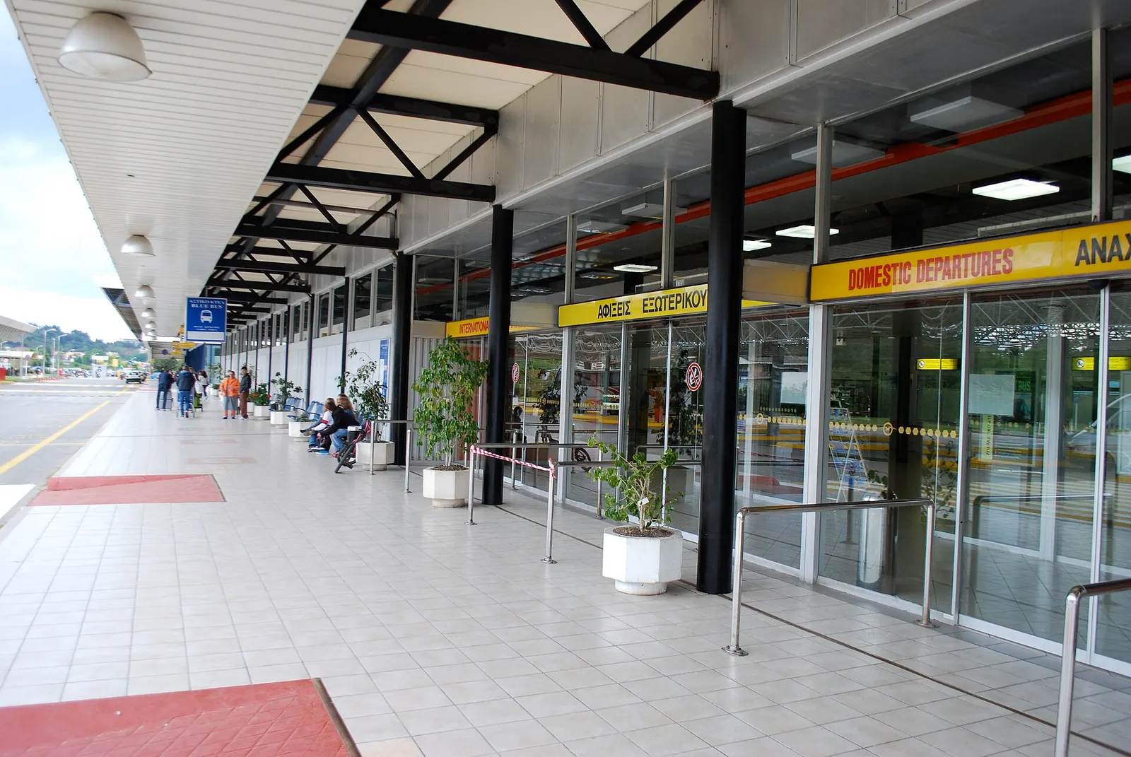 Corfu Airport terminal exterior and landside forecourt
