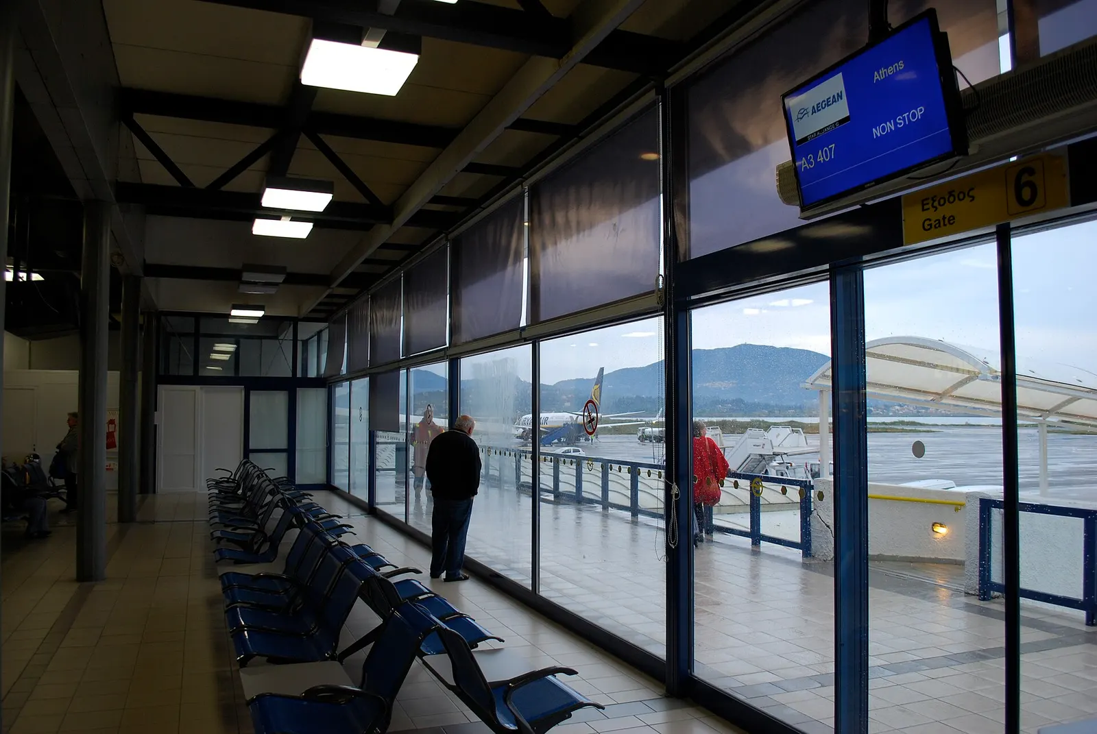 Corfu Airport terminal landside approach
