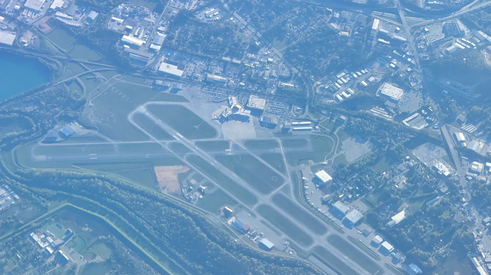 Aerial view of Chattanooga Metropolitan Airport from a commercial flight