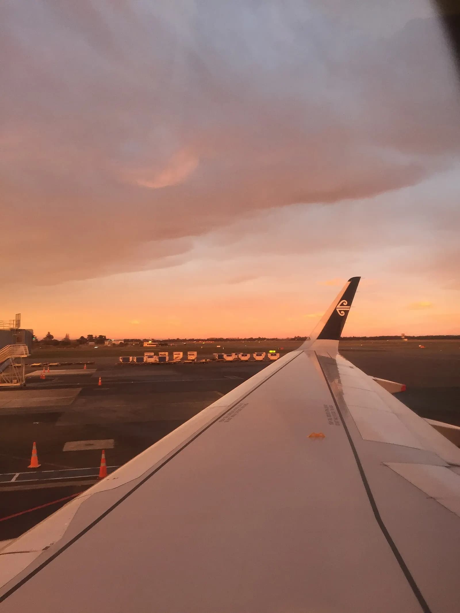 Air New Zealand Airbus A320 ZK-OJM ready to push back at sunrise, Christchurch Airport