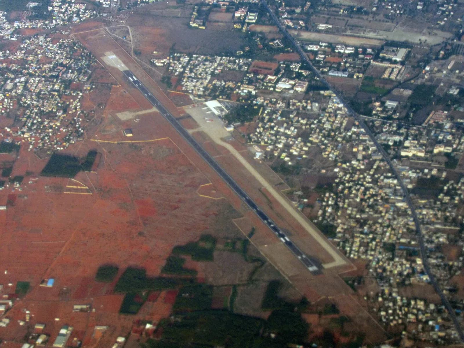 Aerial photo of Coimbatore International Airport, India.