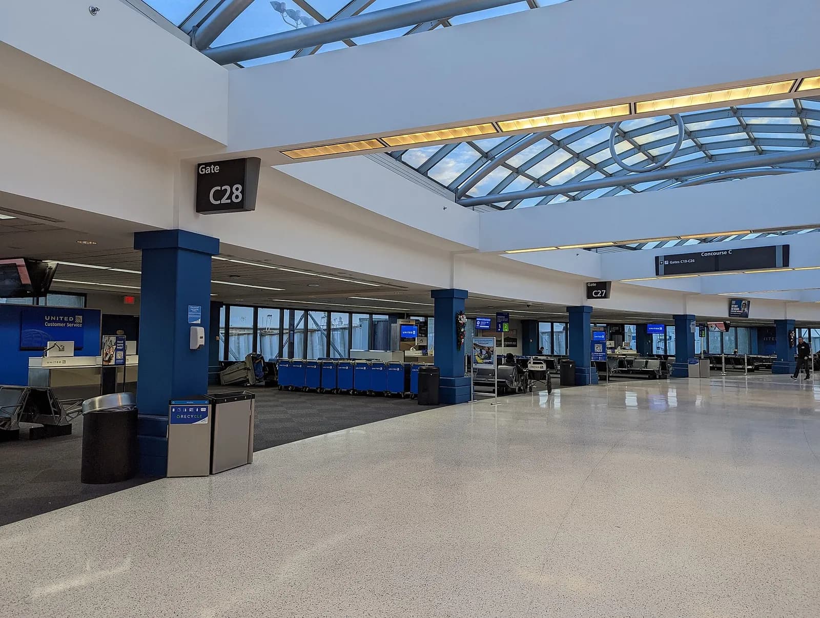 The area around gate C28 in the Cleveland Hopkins International Airport .