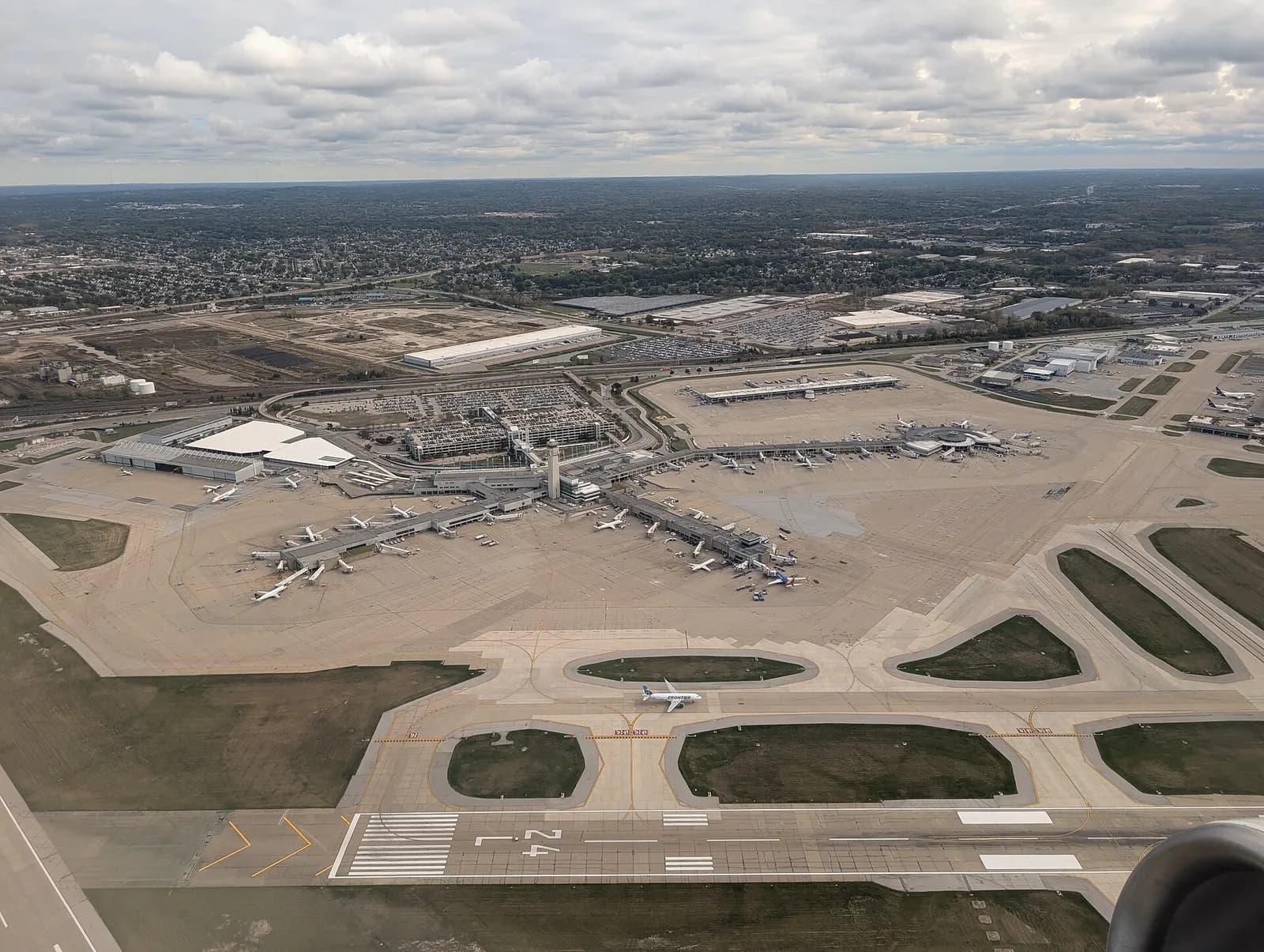 Cleveland Hopkins International Airport captured from the air during departure.