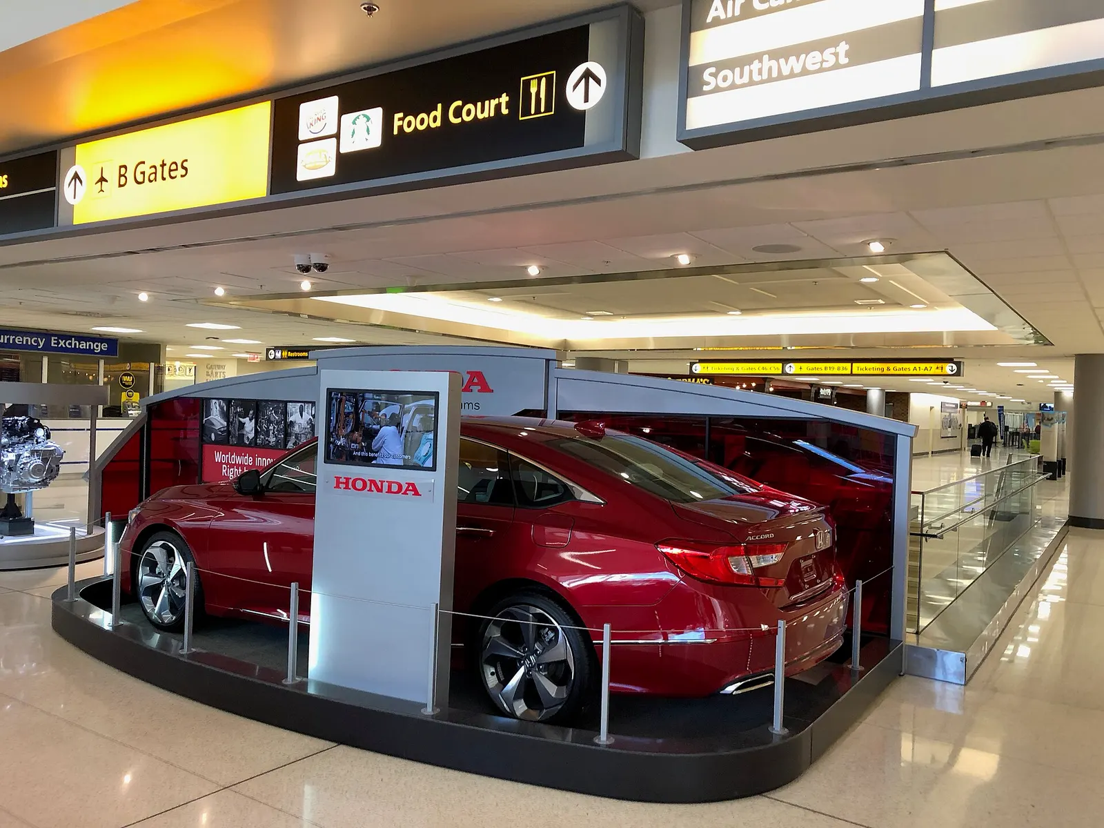 A Honda Accord on display in the main terminal of John Glenn Columbus International Airport in Columbus, Ohio, United States.