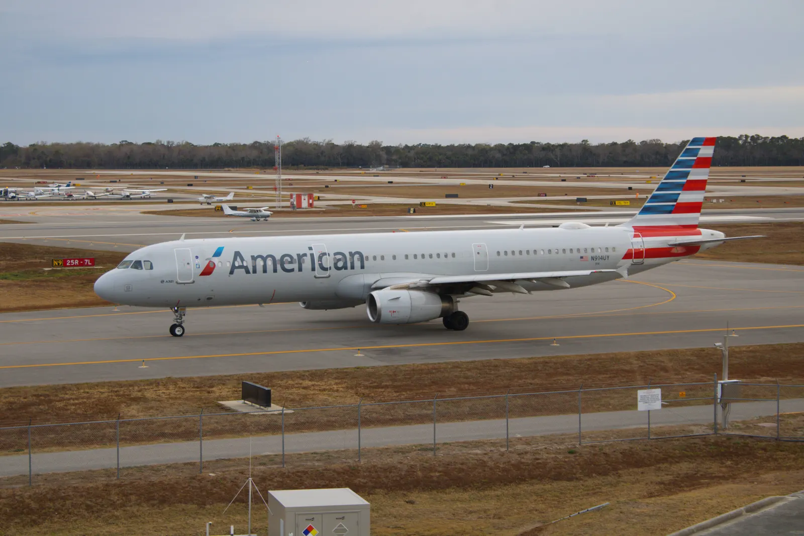 American Airlines Airbus A321 N914UY on the ramp at Daytona Beach International Airport in February 2026