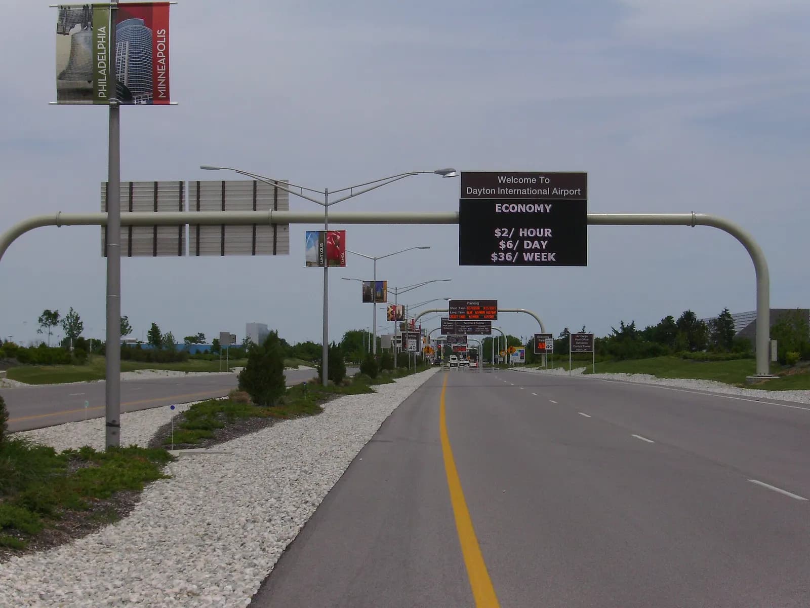 April 2010 view of Airport Access Road leading to Dayton International Airport.